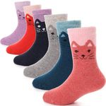 ANTSANG Kids Merino Wool Hiking Socks for Boys Girls Toddlers Thermal Winter Warm Thick Heavy Cozy Crew Gifts Socks 6 Pairs Stocking Stuffers(Plain Cats,4-7 Y)