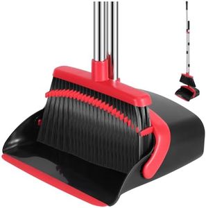 NACENA Broom and Dustpan Set, 52-in Long Adjustable Handle Broom Dustpan Combo with Dustpan Teeth to Automatically Clean Hair Suitable for Home Kitchen Office Hall Floor（Black&Red）