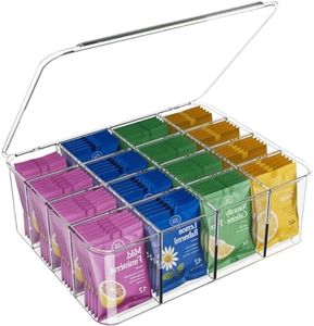 Rasydyn Tea Bags Organizer: Tea Bag Storage Organizer with Lid, Clear Acrylic Tea Bags Holder for Kitchen, Cabinet, Countertop Storage, Pantry organizers and storage - 16 Compartment