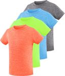 Ullnoy 4 Pack Girls Athletic Shirts Short Sleeve Dry Fit Sports T-Shirts for Kids Teens Lightweight Basic Tee Activewear Pack Gray/Blue/Mint Green/Orange XL