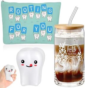 Sliner 3pcs Positive Dental Gifts Emotional Support Employee Appreciation Gifts Inspirational 16 oz Glass Cups with Lid Makeup Bag Stress Toy Christmas Thank You Gifts for Coworker