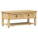 vidaXL Corona Coffee Table-Solid Wood Pine with Storage-100x48x45 cm-Honey Wax Finish, 2 Drawers, Lower Shelf