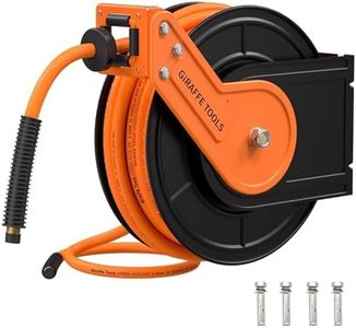 Giraffe Tools TA15B Retractable Air Hose Reel Wall Mount 3/8" x 50 ft Hybrid Hose, Air Compressor Heavy Duty Steel Reel Auto Rewind 300PSI, 50ft, Tangelo