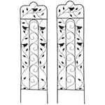 Outsunny 2 Pack Garden Trellis for Climbing Plants, Outdoor Metal Grid Panels with Birds and Leaves, for Roses, Vine Flower, Cucumber, Clematis, 59" Tall