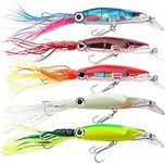 Zsrivk 5pcs Squid Fishing Lures Plastic Fishing Lures Luminous Lure with 3D Holographic Eyes, Squid Saltwater Lifelike Hard Baits Kit for Saltwater Ocean Fishing