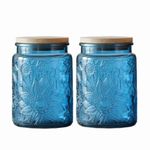 ANSQU 700ml Blue Glass Jars, 2 Pack Vintage Glass Kitchen Storage Counter Jars, Candy Jars with Lids, Blue Mason Jars Hold Coffee Beans, Tea, Cookie, Sugar, Bath Salts & More (Blue)