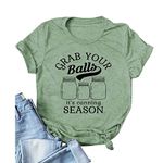 Noffish Women Grab Your Balls It's Canning Season Canning T-Shirt Women Graphic Shirt (1-Green,Large)