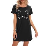 Hotolove Nightgown Womens Cotton Night Shirt for Sleeping Sleepwear Short Sleeve Cute Print Sleep Shirts S-XXL (XX-Large, a-Black)