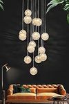 Meimond Long Chandeliers for High Ceilings,Modern Crystal Balls Pendant Light,Globe Raindrop Drop Lamp,Hanging Flush Mount Lighting Fixtures for Spiral Staircase,Foyer,Entryway,Living Ro(Color:silver)