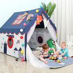 YOIKO Kids Tents Indoor Playhouses Boys 9.9Ft Star String Lights Blue Tent for Boys Upgraded Large Kids Indoor Tents and Playhouses Longer Curtain with Colorful Accessories Decoration 50.4" x 47.3"