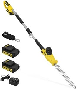 Cordless Pole Hedge Trimmer, PHIWOS 2.0Ah Battery and Charger Include – Electric Hedge Cutter with Telescopic Extendable Reach – Dual Action Blades, 90º Adjustable Trimmer (2Batteries)
