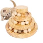 EasyStar Cat Toys for Indoor Cats, Wooden Cat Ball Toy with Three Layer Track, Interactive Cat Toy with Bell, Safe and Robust, Indoor Cat Toys for Stimulation, Suitable for Cats Adult or Kitten