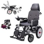 CUIOT Electric Wheelchair for Adults, Automatic Reclining Powered Wheelchairs with Flip-Back Armrest & Swing-Away Leg Rests, Heavy Duty All Terrain Foldable Motorized Wheel Chair with Headrest,Gray