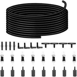 Saricho aquarium air pump accessories set-9.84/26.25/101.71 feet aquarium airline tubing hose,check valves,air stones and connectors of I,L,T shape (26.25 feet hose 8 stone 8 check valve 12 connector)