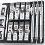 Nicpro 0.7 mm Mechanical Pencils Set with Case, 3 PCS Metal Automatic Retractable Pencil With 6 Tubes HB Lead Refills, Propelling Pencils For School Engineer Writing, Drawing, Sketching (Silver)