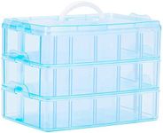 Sooyee Craft Storage Organizer,Hot Wheels Case,Sewing Box,3-Tier Plastic Organizer Box with Dividers, Storage Containers for Organizing Art Supplies, Fuse Beads,Washi Tape, Jewelry,Tool,Kids Toy,Blue