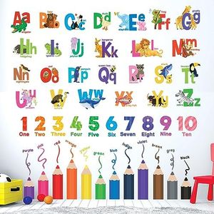 DECOWALL SG3-2316 Alphabet Numbers and Colouring Pencils wall stickers Educational decals classroom kids playroom play room rainbow abc 123 Bedroom toddler color child boy girl baby learning