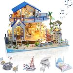 GuDoQi DIY Dollhouse Kit, Wooden Miniature Dollhouse with Furniture and Music, Tiny House Building Kit, DIY Miniature Kits, Blue Sea Legend, Gift for Birthday Valentine's Day