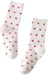 SHENHE Women's Embroidered Patterned Cute Crew Socks Breathable Soft Above Ankle Socks Red Heart White One-Size