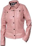 Jild Womens Button Front Lambskin Leather Jacket Shacket - Casual Shirt Long Sleeve Leather Jacket Women with Bust Pocket Light (Pink-XL)