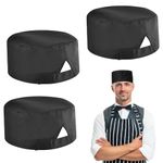 XAVSWRDE 3 PCS Chef Hats Adjustable Kitchen Cooking Caps Breathable Mesh Top Skull Cap Professional Catering Hats Flat Top Chef Beanie Unisex Food Service Caps for Men Women Kitchen Restaurant - Black