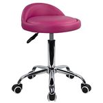 KKTONER PU Leather Round Rolling Stool with Back Rest Height Adjustable Swivel Drafting Work SPA Task Chair with Wheels (Rose red)