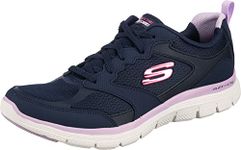 Skechers Women's Flex Appeal 4.0 Active Flow Sneaker,Navy Leather/Mesh/Trim, 6 UK