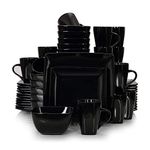 vancasso Soho Stoneware Square Dinner Set Black 48 Piece Kitchen Dinnerware Service Plate Crockery Set with Dinner Plates, Dessert Plate, Bowls and Mugs, Service for 12