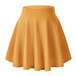 EXCHIC Women Stretch Waist Flared Mini Skater Skirt Casual Pleated Skirts (S, Turmeric)