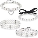 4 Pieces Dog Pearl Collars Pet Pearl Necklace Set Cat Pearl Neck Strap Crystal Rhinestones Pearls Charms for Small Dogs Cats Wedding Birthday Party (Medium)