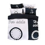 His Side Her Side Duvet Cover Set White Black Red, Wife Husband Couple Humorous Bedding Cover with Pillow Case (His Side-Her Side, 200x230cm-4 Pieces)