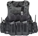 BOMTURN Tactical Airsoft Vest Upgrade Adjustable Modular Paintball Vest Outdoor Fit Adult, Black, 26-27