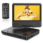 WONNIE 9.5" Portable DVD Player for Kids with 7.5" Swivel Screen, 6 Hours Rechargeable Battery, Car DVD Player with AV in/Out, Dual Speakers, Remote Control, Support USB/SD Card/Sync TV, All Regions
