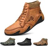 NUHEEL Mens Ankle Boots Casual Loafers Shoes Vintage Hand Stitching Comfort Driving Shoes Soft Leather Ankle Chukka Boots Breathable Lace-up Flats Oxford Shoes Anti Slip Walking Shoe for Work Office