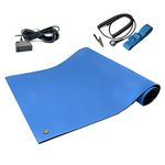 RubberStat Dual Layer ESD Compliant Workstation Rubber Table Mat Kit, Soldering, Cell Phone Repair, with Wrist Strap Set and Ground Cord - 24"x16" Royal Blue