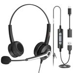 Wantek Headset with Mic, USB Headset with Microphone, Computer Headset with Noise Cancelling Microphone for Laptop PC, Mute in-line Controls, Wired Headset for Work from Home/Open Office/Call Cente