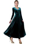 Urban CoCo Women Long Sleeve V-Neck Velvet Stretchy Long Dress (Medium, Lyons Blue)