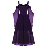 AMhomely Medieval Costume Women Butterfly Sleeve Maxi Dress Cold Shoulder Steampunk Corset Dress for Women Gothic Clothes Purple, XL