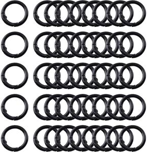 Carabiner Clip 48Pcs Black Metal Key Ring Clip Circle Keychain Rings Bulk Spring O Ring Round Cute Carabiner Spring Snap Hook Key Chain Clips for DIY Keychain Bag Charm Handbag Purse Dog