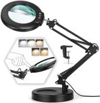 10X Magnifying Glass with Light and Stand, 5 Color Modes Stepless Dimmable 2-in-1 Desk Lamp with Clamp, Hands Free LED Lighted Magnifier with Light for Craft Hobby Painting Reading Repair Close Works