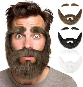 3 Pcs DIY Self Adhesive Fake Mustache and Eyebrows Set Fake Beard Novelty Mustaches for Funny Costume and Halloween