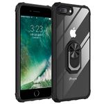 iCoverCase Designed for iPhone 6 Plus/6s Plus/7 Plus/8 Plus Case Clear, Rotation Ring Holder Kickstand Military Grade Shockproof Work with Magnetic Car Mount Clear Case [Black]