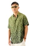 The Souled Store Cactus Men and Boys Short Sleeve Collared Neck Button Down Printed Regular Fit Rayon Summer Shirts Green