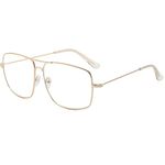 Non Prescription Glasses - Classic Square Clear Lens Metal Frame for Men Women