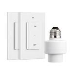 DEWENWILS Remote Control Light Socket E26 E27 Bulb Base, Wireless Light Switch for Light Lamp Fixtures, No Wiring Needed, ETL Listed, 2 Wall Mounted Controllers and 1 Bulb Base