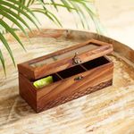 ExclusiveLane 'Diamond Geometrica' Multiutility Wooden Tea Box (3 Sections, Sheesham Wood, Pyrographed) | Handcrafted Tea Bag Organizer Box Tea Bag Holder Tea Bag Box Multipurpose Storage Box