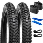 YUNSCM 16" Bike Tires 16x2.125/57-305 and 16" Bike Tubes Schrader Valve witn 2 Rim Strips Compatible with 16x2.0 16x 2.10 16 x 2.125 16x2.20 Bike/Bicycle Tires and Tubes (Y-1102)