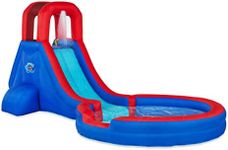 Sunny & Fun Inflatable Single Ring Water Slide Park – Heavy-Duty for Outdoor Fun - Climbing Wall, Slide & Deep Pool – Easy to Set Up & Inflate with Included Air Pump & Carrying Case