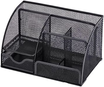 RICOO Organizer Scrivania Multifunzione, Modello B001-B, Portapenne da Scrivania con 6 Scomparti e Cassetto, in Ferro Verniciato a Polvere, Ideale per Ufficio e Casa, 22x14x13 cm