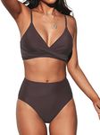 CUPSHE Women's Twist Front High Waisted Bikini Set V Neck Padded Two Pieces Bathing Suits Swimsuits Brown M